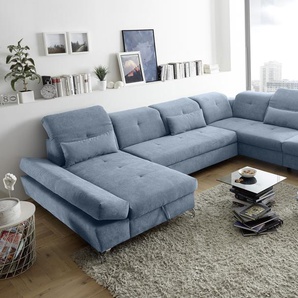 Couch MELFI R Sofa Schlafcouch Wohnlandschaft Schlaffunktion blau denim U-Form