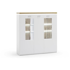 Highboard Cali in weiß / Wotan Eiche Nachbildung, inklusive Deckplattenbeleuchtung