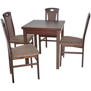 Tischgruppe 4561-4581, 5-teilig, Nussbaumfarben / Braun, 1 Tisch Und 4 Stühle