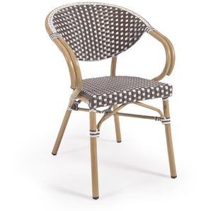 Kave Home - Outdoor Bistrot-Stuhl mit Armlehnen Marilyn aus Aluminium Kunstrattan braun und weiß