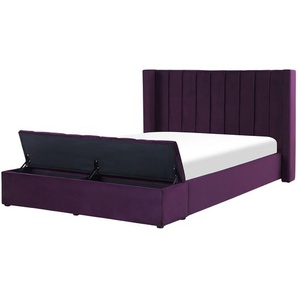 Polsterbett Violett 140 x 200 cm aus Samtstoff mit Stauraum Elegantes Doppelbett Modernes Design