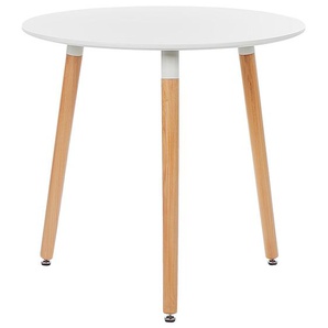 Esstisch Runde Weiße Tischplatte 80 cm aus MDF Hellbraune Beine aus Buchenholz mit Schutzkappen Minimalistisch Skandinavisch Esszimmer