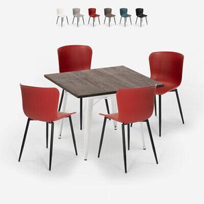 Set 4 Stühle Quadratischer Tisch Tolix 80x80cm Holz Metall Anvil Light