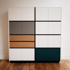 Aktenschrank Weiß - Büroschrank: Schubladen in Eiche & Türen in Weiß - Hochwertige Materialien - 151 x 162 x 34 cm, Modular