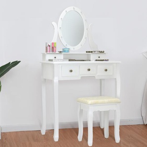 Schminktisch Set Frisiertisch Kosmetiktisch mit Hocker und Spiegel Weiß Holz