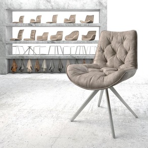 Drehstuhl Taimi-Flex Taupe Vintage Kreuzgestell kantig Edelstahl 180° drehbar, Esszimmerstühle