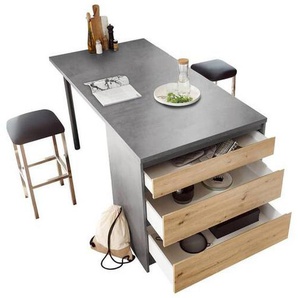 Mid.you Kücheninsel , Anthrazit, Eiche Artisan , 3 Schubladen , 180 cm , Küchen, Küchenmöbel, Kücheninseln