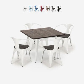 Set Industrieller Stil Holz Metall Küche Tisch 80x80cm 4 Tolix-stühle Hustle Woo