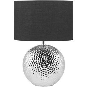 Tischlampe Silber Keramik 51 cm Stoffschirm Schwarz Trommelform Kugelfuß Kabel mit Schalter Modern Glamourös für Schlafzimmer Wohnzimmer Flur