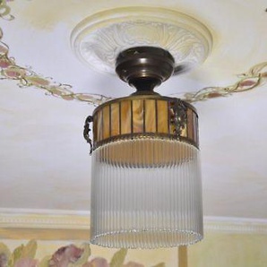 Art Deco Hänge Lampe Decken Glas Leuchte Messing Jugendstil Bernstein