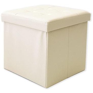 Sitzhocker mit Aufbewahrungsbox aus Kunstleder, zusammenklappbar, Würfel, Fußhocker, gepolsterter Sitz, Beige 35 x 35 x 35 cm