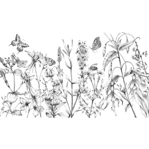 Komar Fototapete Butterfly Field, glatt, Wald, floral, (Packung, 1 St), Vlies, Wand, Decke, Schräge