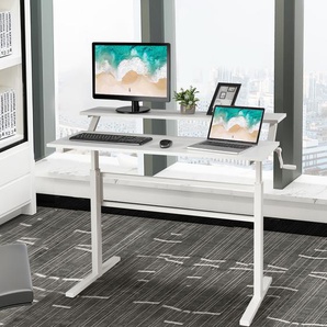 2-Etagen Höhenverstellbarer Ergonomischer Stehtisch Sitz-Steh-Schreibtisch 120 x 60 x 88-126 cm Weiß