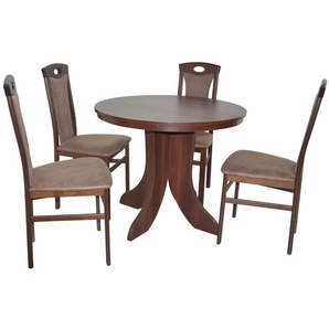 Tischgruppe 2450-4581, 5-teilig, Nussbaumfarben / Braun, 1 Tisch & 4 Stühle