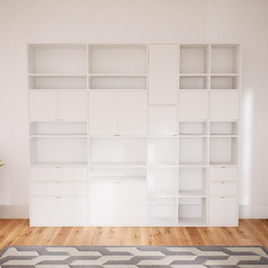 Regalsystem Weiß - Regalsystem: Schubladen in Weiß & Türen in Weiß - Hochwertige Materialien - 267 x 233 x 34 cm, konfigurierbar