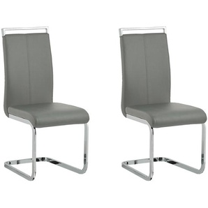 Freischwinger Stuhl 2er Set Grau Kunstleder mit Lehne Griff Metallgestell Modernes Design Wohnküche Arbeits-, Ess- und Wohnzimmer