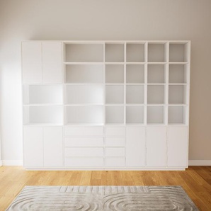 Regalsystem Weiß - Regalsystem: Schubladen in Weiß & Türen in Weiß - Hochwertige Materialien - 305 x 238 x 34 cm, konfigurierbar
