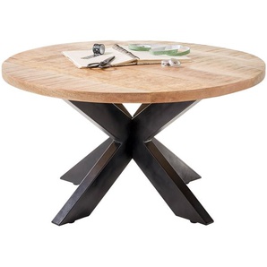Couchtisch Tischplatte Mangoholz massiv naturbelassen, Gestell Metall schwarz, Maße: B/H/T ca. 80/47/80 cm