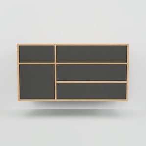 Hängeschrank Graphitgrau - Wandschrank: Schubladen in Graphitgrau & Türen in Graphitgrau - 115 x 60 x 47 cm, konfigurierbar
