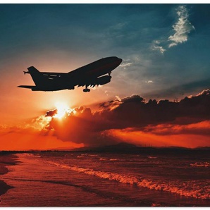 Artland Wandbild Startendes Linienflugzeug am Abendhimmel, Flugzeuge & Helikopter (1 St), als Alubild, Leinwandbild, Wandaufkleber oder Poster in versch. Größen