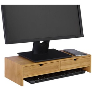 FRG198-N Monitor Bildschirm Ständer Monitorerhöhung Bildschirmerhöher Monitorständer Tischaufsatz aus Bambus mit 2 Schubladen BHT ca.: 47x18x11cm