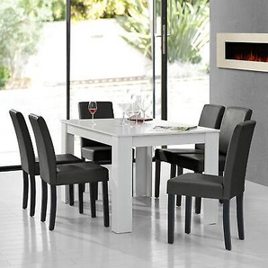 [en.casa]® Esstisch Weiß Mit 6 Stühlen Dunkelgrau 140x90 Tisch Stühle Essgruppe