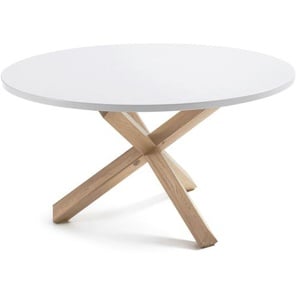 Kave Home - Lotus runder Tisch Ø 135 cm aus weiß lackiertem MDF und massiven Eichenbeinen