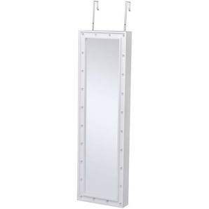 HOMCOM LED Schmuckschrank Aufhängbarer 2 in 1 Schmuckregal Spiegelschrank Türmontage MDF Weiß 36,6 x 8 x 120 cm