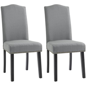 HOMCOM Esszimmerstühle 2er Set Küchenstuhl mit Rückenlehne, Sitzfläche aus Leinen, Schaumstoff, E1 MDF Kautschukholz, Grau, 47x63,5x103,5 cm