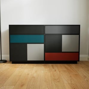 Sideboard Schwarz - Sideboard: Schubladen in Schwarz & Türen in Schwarz - Hochwertige Materialien - 151 x 85 x 34 cm, konfigurierbar