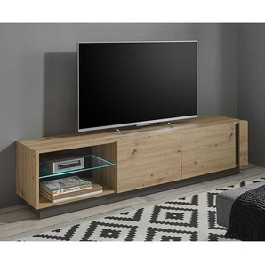 Modernes TV Lowboard in Wildeiche Optik und Dunkelgrau 188 cm breit