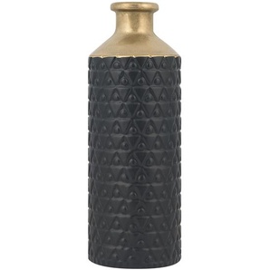 Dekovase Schwarz 14 x 39 cm Flaschenform Goldene Vasenhals mit geometrischem Muster Rundförmig