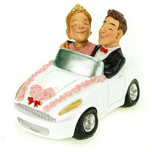 Spardose Hochzeitspaar im Auto mit Text Just Married 14 cm Polyresin Sparschwein Hochzeit
