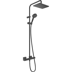 Duschsystem HANSGROHE Showerpipe 230 1jet Vernis Shape Brausegarnituren schwarz (schwarz matt) Duschsysteme mattschwarz mit Brausethermostat
