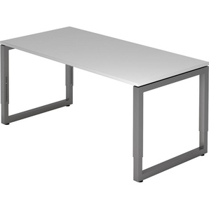 bümö® Schreibtisch R-Serie höhenverstellbar, Tischplatte 160 x 80 cm in grau, Gestell in graphit