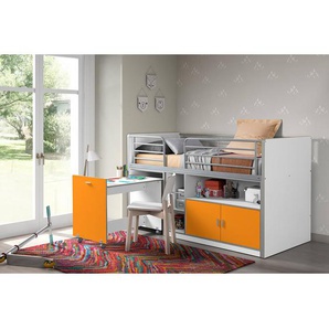 Kinderbett BONNY-12, mit rollbarem Schreibtisch, 90x200cm, Weiß Orange