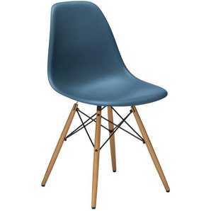 Vitra Stuhl Eames Plastic Side Chair DSW 83x46.5x55 cm blau, Gestell:  eichefarbig, Designer Charles & Ray Eames