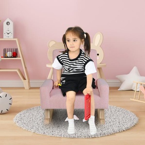 Kinderschaukelstuhl Gepolsterter Kindersessel aus Pappelholz für Kinderzimmer Rosa