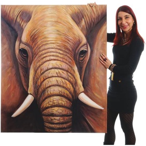 Ölgemälde Nahaufnahme Elefant, 100% handgemaltes Wandbild Gemälde XL, 120x100cm
