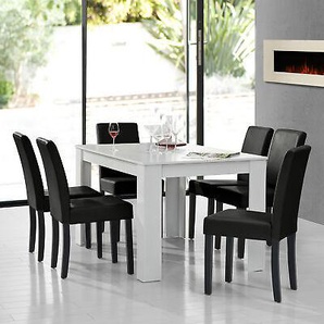 [en.casa]® Esstisch Weiß Mit 6 Stühlen Schwarz [140x90] Tisch Stühle Essgruppe