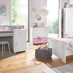 Jugendzimmer-Set PARISOT Biotiful Schlafzimmermöbel-Sets rosa (weiß, rosa) Kinder Komplett-Kinderzimmer Schlafzimmermöbel-Sets mit 3-trg. Kleiderschrank