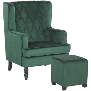 Sessel Grün Samtstoff mit Hocker Wohnzimmerausstattung Salon Schlafzimmer Essbereich