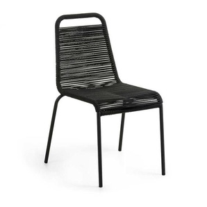 Schwarze Stühle aus Kordel Geflecht und Stahl 45 cm Sitzhöhe (2er Set)