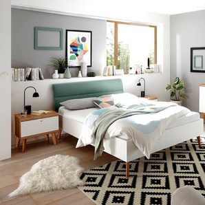 Jugendbett Set mit Nachttisch MAINZ-61, skandinavisches Design, weiß matt, Eiche Riviera und mint grün