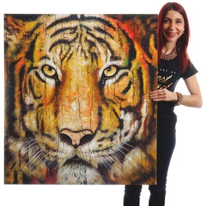 Ölgemälde Tiger, 100% handgemaltes Wandbild Gemälde XL, 100x90cm