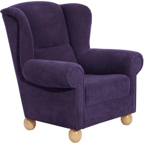 Ohrensessel MAX WINZER Malmö Sessel Gr. Luxus-Microfaser, B/H/T: 90 cm x 100 cm x 89 cm, lila (violett) Ohrensessel Sessel mit Holz-Kugelfüßen