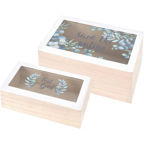 Deko-Boxen aus Holz mit Vitrine, 2 Stück, Pflanzmotiv