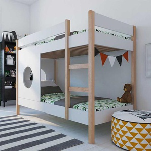 Kinderzimmer Stockbett in Piniefarben und Weiß Leiter