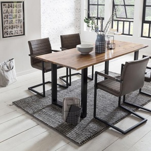 Essgruppe Tisch mit Stühlen 5 tlg. Akazie, Metall, Polyurethan