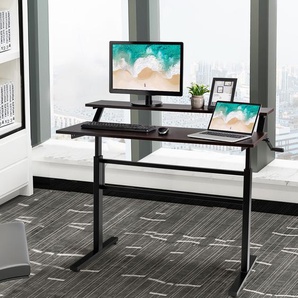 2-Etagen Stehtisch Sitz-Steh-Schreibtisch mit Monitor Regal Höhenverstellbar 120 x 60 x 88-126 cm Braun